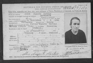 Passaporte de Alice Augusta Martins