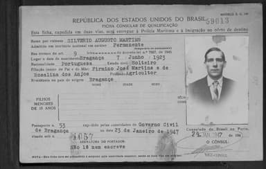 Passaporte de Silvério Augusto Martins
