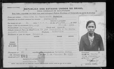 Passaporte de Benedita do Nascimento Pereira