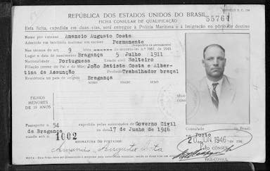 Passaporte de Amâncio Augusto Costa